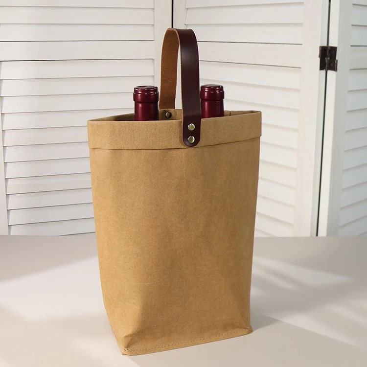 Washed Kraft Paper Wine Box For Single Or Double Bottles